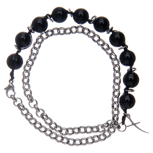 Bracelet dizainier avec grains en onyx noir et croix 1