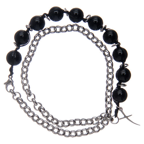 Bracciale decina con grani in onice nera e croce 1