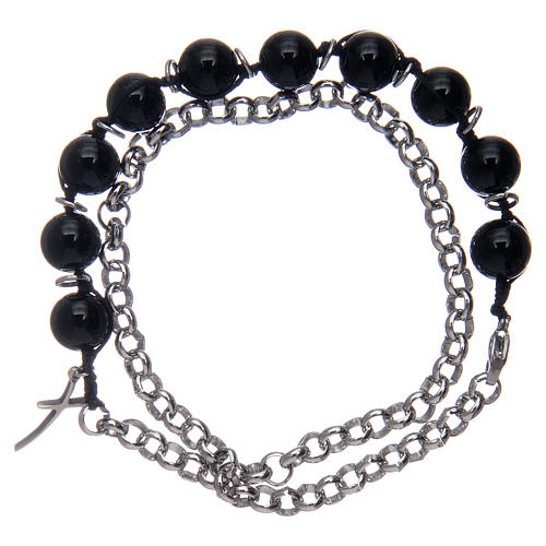 Bracciale decina con grani in onice nera e croce 2