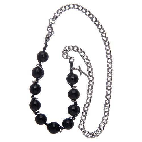 Bracciale decina con grani in onice nera e croce 3