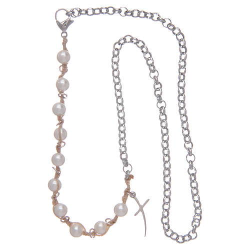 Bracciale decina con croce e grani in madreperla 3