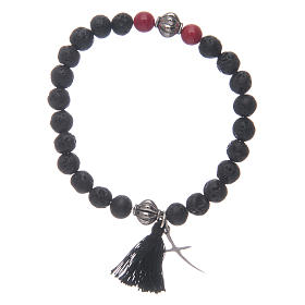 Elastic bracelet with cross and lava stone grains