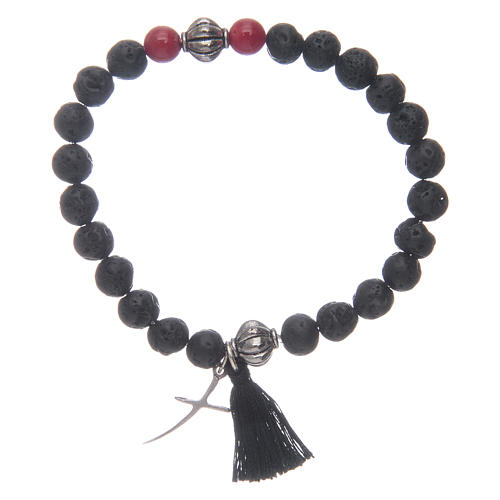 Elastic bracelet with cross and lava stone grains 1