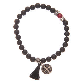 Elastic bracelet with Saint Benedict medal and black onyx grains