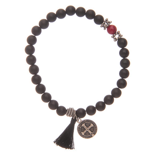 Elastic bracelet with Saint Benedict medal and black onyx grains 2