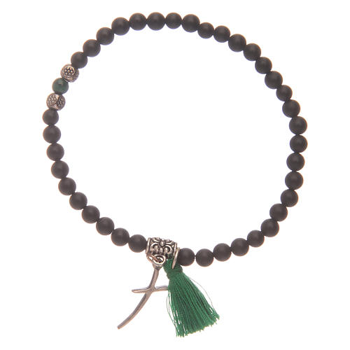 Elastic bracelet with cross and onyx grains 1