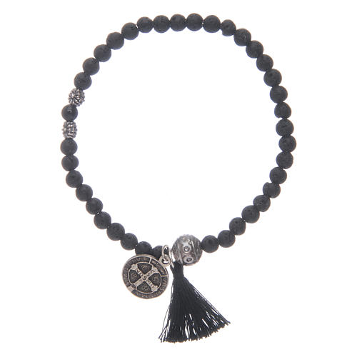 Elastic bracelet with Saint Benedict medal and 4 mm onyx grains 2