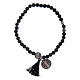 Elastic bracelet with Saint Benedict medal and 4 mm onyx grains s1