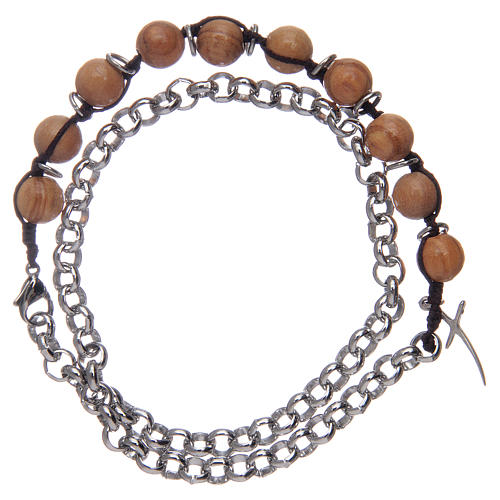 Zehner Armband Olivenholz Perlen und Kreuz 1