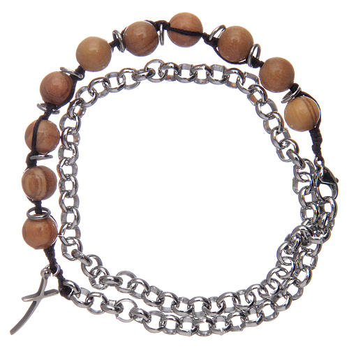Zehner Armband Olivenholz Perlen und Kreuz 2