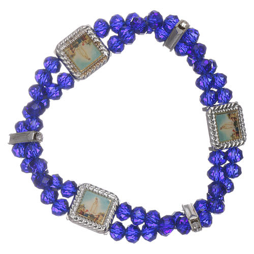 Elastischer Armband Gottesmutter von Fatima blauen Kristallperlen 1