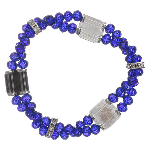 Bracelet Notre-Dame Fatima avec grains cristal bleu double 2