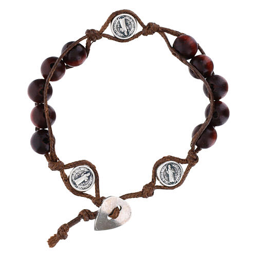 Dozen rosary bracelet Saint Benedict grains 8 mm wood 1