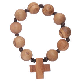 Zehner Armband Holz Kreuz und Perlen