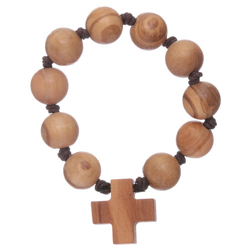 Zehner Armband Holz Kreuz und Perlen 1