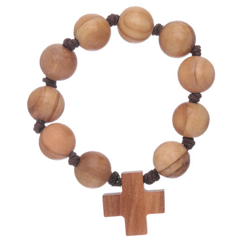 Zehner Armband Holz Kreuz und Perlen 2