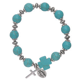 Elastic bracelet turquoise glass grains 10 mm with cross