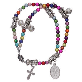 Bracelet chapelet grains acrylique multicolores avec breloques