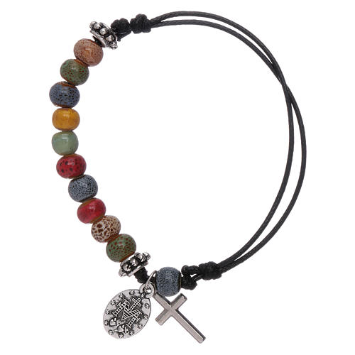 Bracelet with multicoloured glass grains 7x5 mm black cord 2