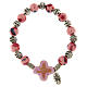 Bracciale elastico grani ceramica 10x8 mm e croce rosa s2