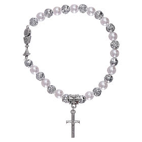 Elastischer Armband Perlen und rosen 6mm Kreuz und Hostie