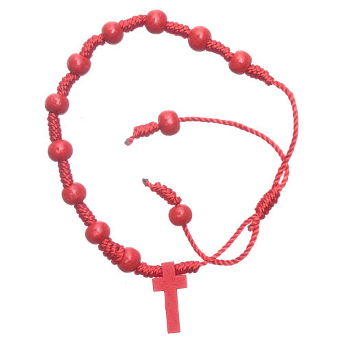 Bracelet en corde grains bois rouge 8 mm 1