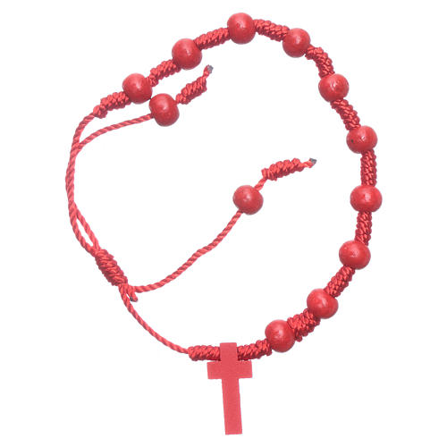 Bracelet en corde grains bois rouge 8 mm 2