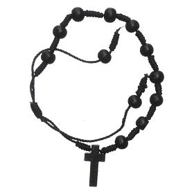 Bracelet en corde noire avec grains bois 7 mm 