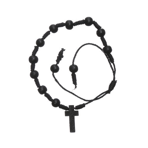 Bracelet en corde noire avec grains bois 7 mm 2