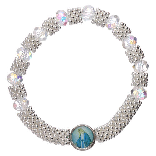 Elastischer Zehner Armband transparenten Kristall Perlen 3x5mm Bild Gottesmutter 1