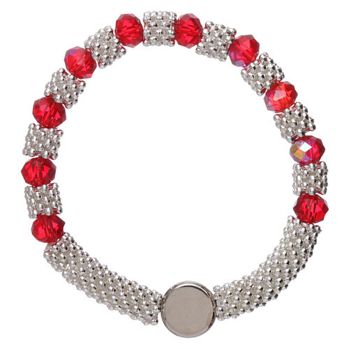 Catholic one decade rosary bracelet in semi-crystal with ruby red faceted beads, 3x5 mm 2