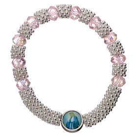 Rosary decade bracelet in semi-crystal with pink faceted grains 3x5 mm