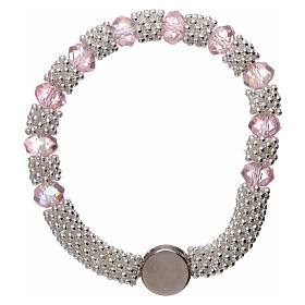 Rosary decade bracelet in semi-crystal with pink faceted grains 3x5 mm