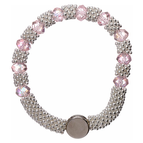 Rosary decade bracelet in semi-crystal with pink faceted grains 3x5 mm 2