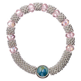 Catholic one decade bracelet in semi-crystal with pink beads, 3x5 mm