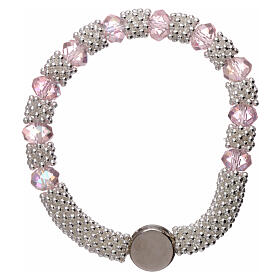 Catholic one decade bracelet in semi-crystal with pink beads, 3x5 mm