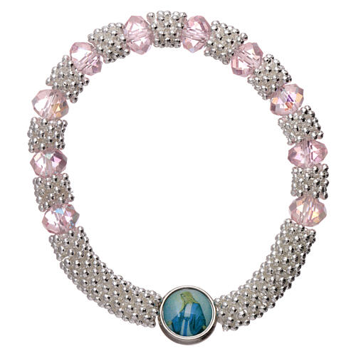 Catholic one decade bracelet in semi-crystal with pink beads, 3x5 mm 1
