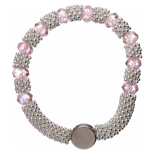 Catholic one decade bracelet in semi-crystal with pink beads, 3x5 mm 2