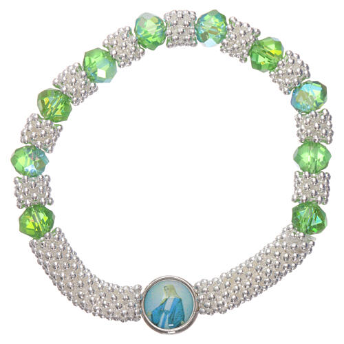 Catholic one decade bracelet in semi-crystal with emerald green beads, 3x5 mm 1