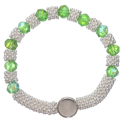 Catholic one decade bracelet in semi-crystal with emerald green beads, 3x5 mm 2
