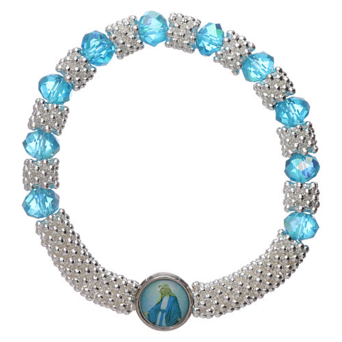Elastischer Zehner Armband hellblauen Kristall Perlen 3x5mm Bild Gottesmutter 1