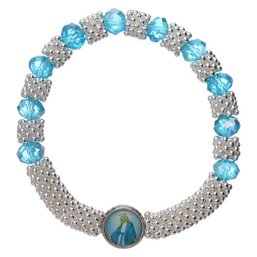 Bracciale decina elastico mezzo cristallo azzurro acqua grani sfaccettati 3x5 mm 1