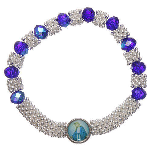 Catholic one decade rosary bracelet in semi-crystal with blue faceted beads, 3x5 mm 1