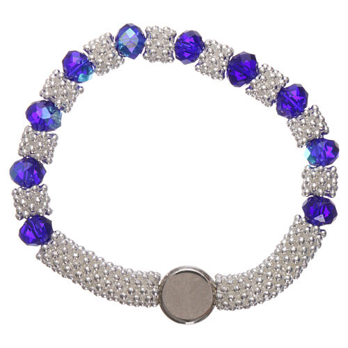 Catholic one decade rosary bracelet in semi-crystal with blue faceted beads, 3x5 mm 2