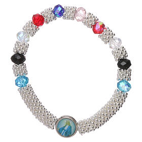 Catholic one decade rosary bracelet in semi-crystal with multi-color faceted beads, 3x5 mm