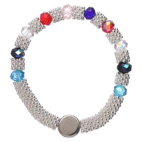 Catholic one decade rosary bracelet in semi-crystal with multi-color faceted beads, 3x5 mm 2