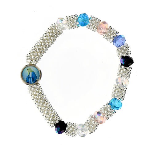 Catholic one decade rosary bracelet in semi-crystal with multi-color faceted beads, 3x5 mm 3