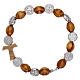Rosary decade bracelet in pine and olive wood with Tau cross and oval grains 8x6 mm, Saint Benedict s1