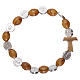 One decade rosary bracelet in pine and olive wood with Tau cross and oval beads 8x6 mm, Saint Benedict s2