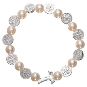 Rosary decade bracelet in plastic with metal Tau cross and 5x6 mm grains, Saint Benedict
